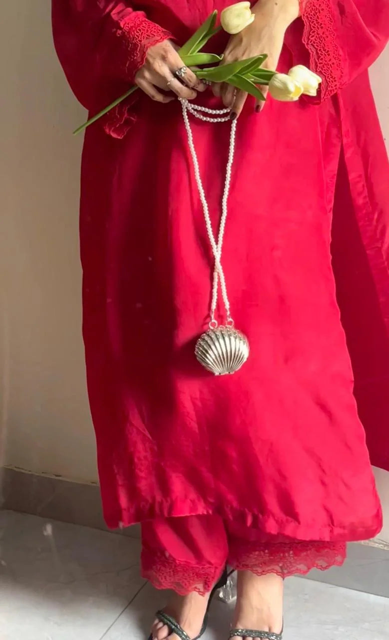 Red 2 Piece Dress on silk