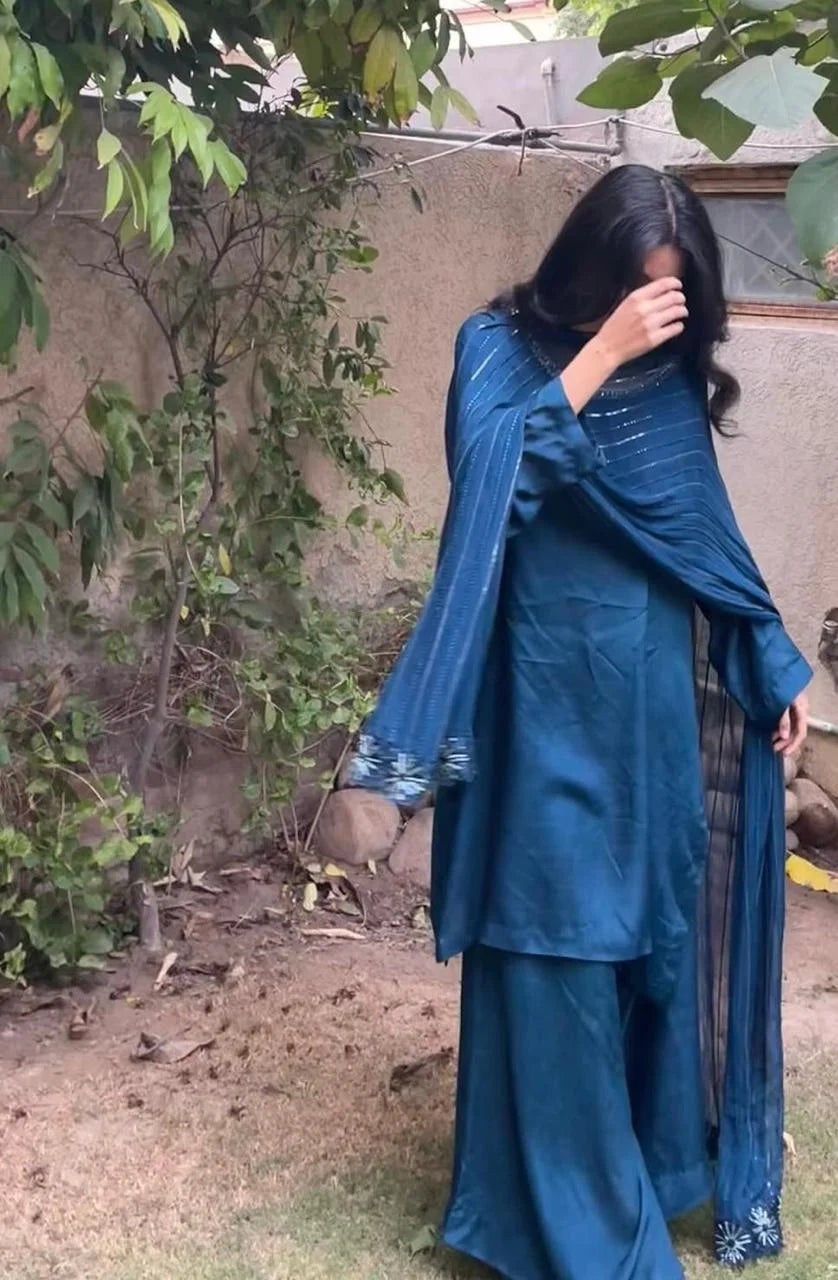 Teal colour 3-Piece Dress