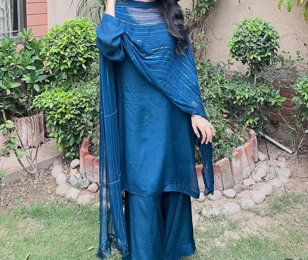 Teal colour 3-Piece Dress